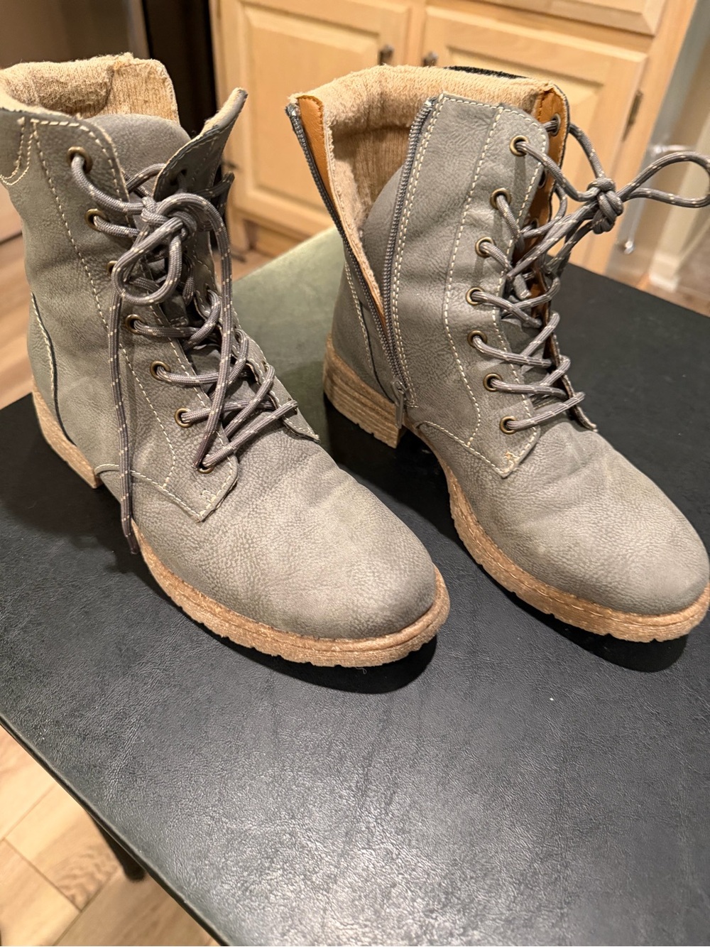 boc Gray Lace-Up Ankle Boots with Side Zipper